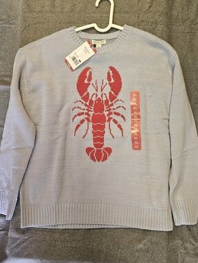 Mighty Fine Light Blue Sweater with Red Lobster Design